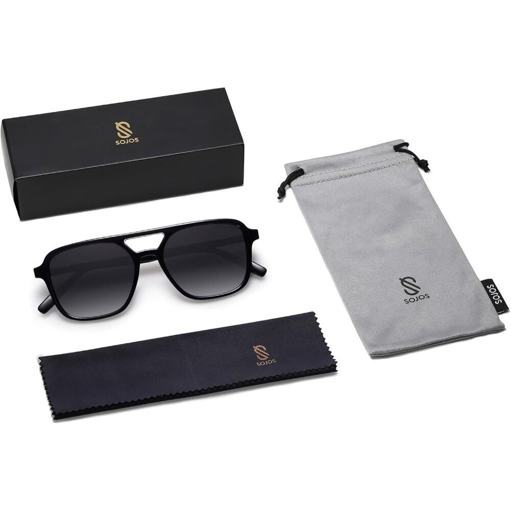 Women's Black Grey Trendy Rectangle Retro Aviator Sunglasses Elegant Frame - Picture 7 of 7